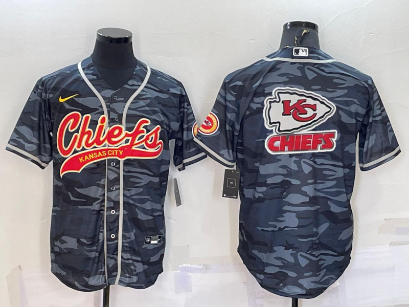 Men's Kansas City Chiefs Blank Grey Camo Team Big Logo With Patch Cool Base Stitched Baseball Jersey